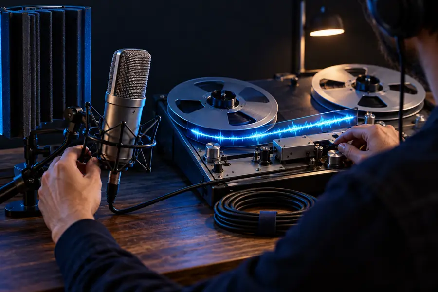 Referenzaufnahme für einen F5-TTS-Voice-Cloning-Workflow vorbereitet